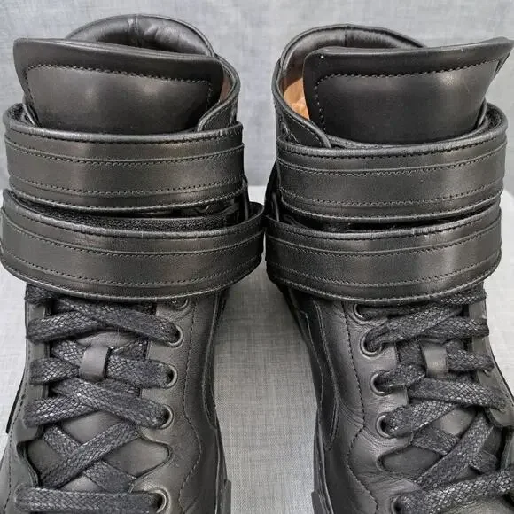 Men Pierre Hardy ES01 Double Strap Leather Black High Top Sneakers Size 38 Sneakers
